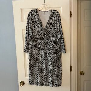 Talbots Faux Wrap Jersey Dress Black White 3/4 Sleeve Stretch Plus Size 3X